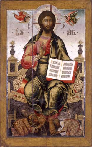 Господь Вседержитель с припадающими свт. Филиппом и Патриархом Никоном. Икона 1657 г.